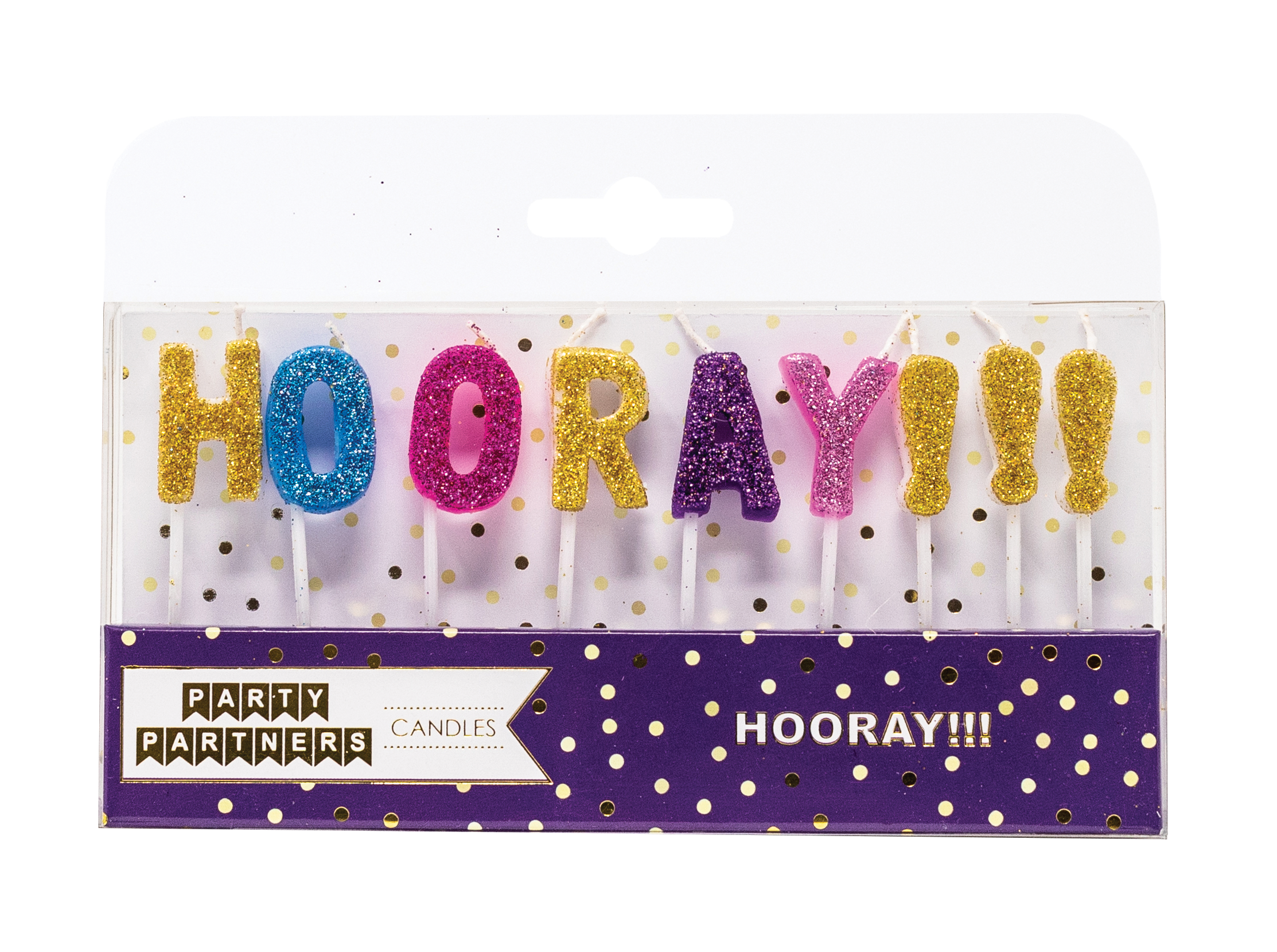 Hooray!!! Letter Glitter Candle Set Party Partners - Cardmore